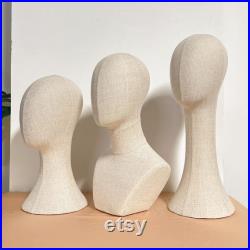Fully Pinnable Linen Mannequin Head Form,Vintage Mannequin Head Stand With Hair,Headband Wig Hat Jewelry Display Head Dummy Dress Form Props