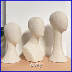 Fully Pinnable Linen Mannequin Head Form,Vintage Mannequin Head Stand With Hair,Headband Wig Hat Jewelry Display Head Dummy Dress Form Props