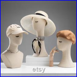 Fully Pinnable Linen Mannequin Head Form,Vintage Mannequin Head Stand With Hair,Headband Wig Hat Jewelry Display Head Dummy Dress Form Props