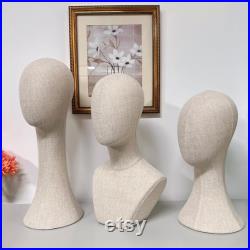 Fully Pinnable Linen Mannequin Head Form,Vintage Mannequin Head Stand With Hair,Headband Wig Hat Jewelry Display Head Dummy Dress Form Props