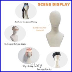 Fully Pinnable Mannequin Head Stand,Printed Fabric Mannequin Head Form,Wig Head Dress Form Torso Headband Jewelry Hat Display Head Manikin