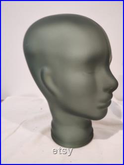 Glass HEAD, Frosted Satin Silky Teal Blue, Life Size Mannequin Head. Great for Room Decor, or Display Hats, Wigs, Headphones, Masks.