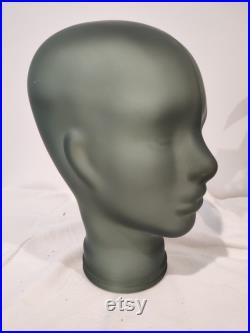 Glass HEAD, Frosted Satin Silky Teal Blue, Life Size Mannequin Head. Great for Room Decor, or Display Hats, Wigs, Headphones, Masks.