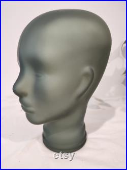 Glass HEAD, Frosted Satin Silky Teal Blue, Life Size Mannequin Head. Great for Room Decor, or Display Hats, Wigs, Headphones, Masks.