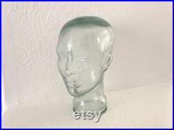 Glass Mannequin Head Vintage 1970s Green Hat Form