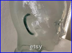 Glass Mannequin Head Vintage 1970s Green Hat Form