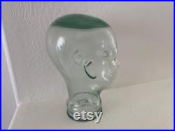 Glass Mannequin Head Vintage 1970s Green Hat Form