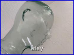 Glass Mannequin Head Vintage 1970s Green Hat Form