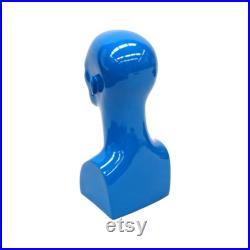 Glossy Blue Adult Male Fiberglass Mannequin Display Head with Facial Features and Ears ERABLUE