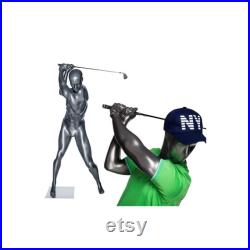 Glossy Gray Adult Male Athletic Sports Fiberglass Golf Mannequin with Base GOLF01