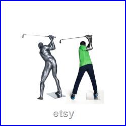 Glossy Gray Adult Male Athletic Sports Fiberglass Golf Mannequin with Base GOLF01