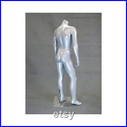 Glossy Silver Male Headless Fiberglass Standing Mannequin with Round Metal Base MA2BS