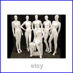 Glossy White Full Body Adult Female Abstract Fiberglass Mannequin with Metal Base Fashionably Posed