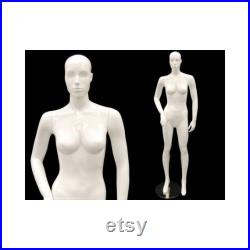 Glossy White Full Body Adult Female Abstract Fiberglass Mannequin with Metal Base Fashionably Posed