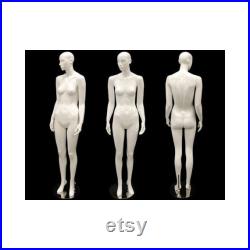 Glossy White Full Body Adult Female Abstract Fiberglass Mannequin with Metal Base Fashionably Posed