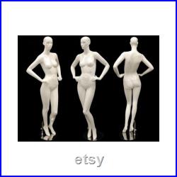 Glossy White Full Body Adult Female Abstract Fiberglass Mannequin with Metal Base Fashionably Posed