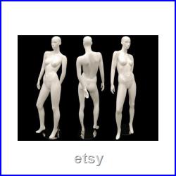 Glossy White Full Body Adult Female Abstract Fiberglass Mannequin with Metal Base Fashionably Posed