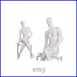 Glossy White Full Body Adult Female Abstract Fiberglass Mannequin with Metal Base Fashionably Posed