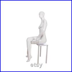 Glossy White Full Body Adult Female Abstract Fiberglass Mannequin with Metal Base Fashionably Posed