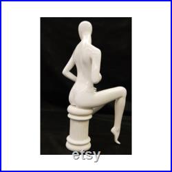 Glossy White Women's Seated Full Body Mannequin With Stool C9