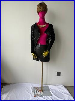 Gold Adjustable Base Gold Articulated Arms Hot Pink Velvet Mannequins Female Dress Form Emily