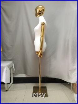 Gold Chrome Mannequin Head Gold Arms Gold Adjustable Base White Velvet Female Dress Form Maria