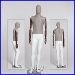 Good Quality Adult Male Mannequin Full Body Form,Linen Fabric Mannequin Torso With Wooden Arms,Men Model Clothing Dress Form Display Dummy