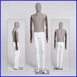 Good Quality Adult Male Mannequin Full Body Form,Linen Fabric Mannequin Torso With Wooden Arms,Men Model Clothing Dress Form Display Dummy
