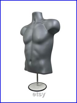 Gray Male Female Mannequin Torso Set S-M, with Metal Stand and Hook