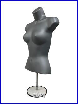 Gray Male Female Mannequin Torso Set S-M, with Metal Stand and Hook