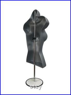 Gray Male Female Mannequin Torso Set S-M, with Metal Stand and Hook