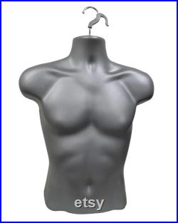 Gray Male Female Mannequin Torso Set S-M, with Metal Stand and Hook