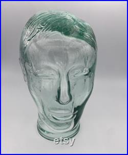 Green Glass Mannequin Head Green Clear Glass Head Wig Hat Scarf Display Life Size Mannequin Head Vintage Glass Head