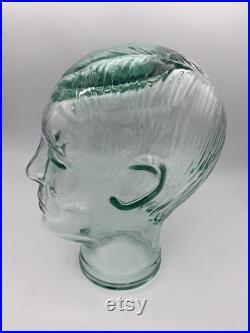 Green Glass Mannequin Head Green Clear Glass Head Wig Hat Scarf Display Life Size Mannequin Head Vintage Glass Head