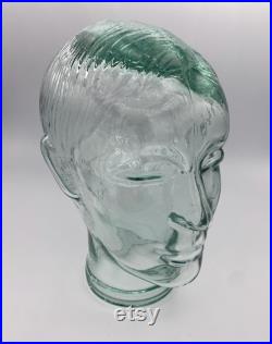 Green Glass Mannequin Head Green Clear Glass Head Wig Hat Scarf Display Life Size Mannequin Head Vintage Glass Head