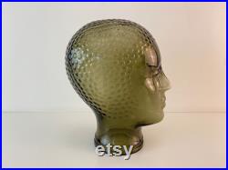 Green glass mannequin head, retro shop display head, headphone display head, fabulous vintage 1970s mid century modern design