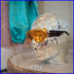 Groovy Disco Mannequin Head Disco Mirror Ball Sculpture Hat Stand Wig Display Wig Mannequin Head Glass Disco Head Sunglasses