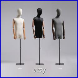 Half Body Black Gray White Male Display Dress Form , Men Fabric Mannequin Torso Dressmaker Stand,Wig Hat Jewelry Clothing Display Mannequin