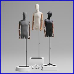 Half Body Black Gray White Male Display Dress Form , Men Fabric Mannequin Torso Dressmaker Stand,Wig Hat Jewelry Clothing Display Mannequin
