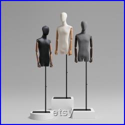 Half Body Black Gray White Male Display Dress Form , Men Fabric Mannequin Torso Dressmaker Stand,Wig Hat Jewelry Clothing Display Mannequin