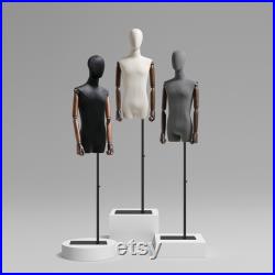 Half Body Black Gray White Male Display Dress Form , Men Fabric Mannequin Torso Dressmaker Stand,Wig Hat Jewelry Clothing Display Mannequin