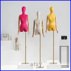 Half Body Female Display Dress Form Adjustable,Chic Velvet Fabric Mannequin Torso,Women Dress Mannequin Clothing Display Rack,Wig Head Stand