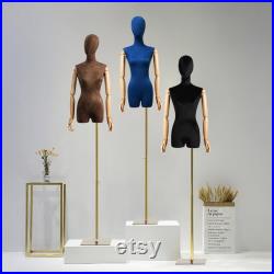 Half Body Female Display Dress Form Adjustable,Chic Velvet Fabric Mannequin Torso,Women Dress Mannequin Clothing Display Rack,Wig Head Stand