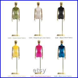 Half Body Female Display Dress Form,Adjustable Velvet Fabric Mannequin Torso,Plate Mannequin Hand Silver Chrome Gold Mannequin Head For Wigs