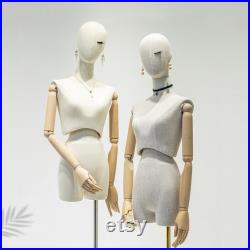 Half Body Female Display Dress Form Mannequin Adjustable , Fabric Mannequin Torso Dressmaker Stand,Wig Earring Jewelry Clothing Display