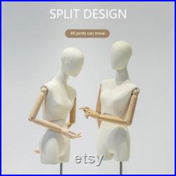 Half Body Female Display Dress Form Mannequin Adjustable , Fabric Mannequin Torso Dressmaker Stand,Wig Earring Jewelry Clothing Display