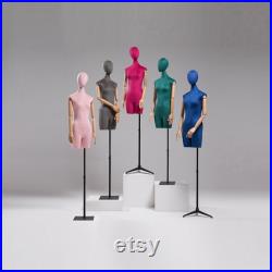 Half Body Female Display Dress Form Mannequin , Long Neck Velvet Fabric Mannequin Dressmaker Stand,Wig Jewelry Clothing Display Mannequins