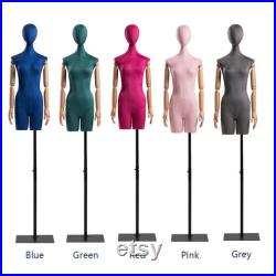 Half Body Female Display Dress Form Mannequin , Long Neck Velvet Fabric Mannequin Dressmaker Stand,Wig Jewelry Clothing Display Mannequins