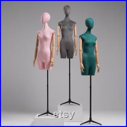 Half Body Female Display Dress Form Mannequin , Long Neck Velvet Fabric Mannequin Dressmaker Stand,Wig Jewelry Clothing Display Mannequins