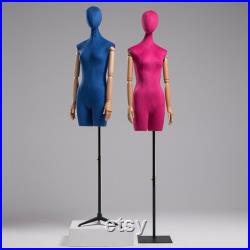 Half Body Female Display Dress Form Mannequin , Long Neck Velvet Fabric Mannequin Dressmaker Stand,Wig Jewelry Clothing Display Mannequins